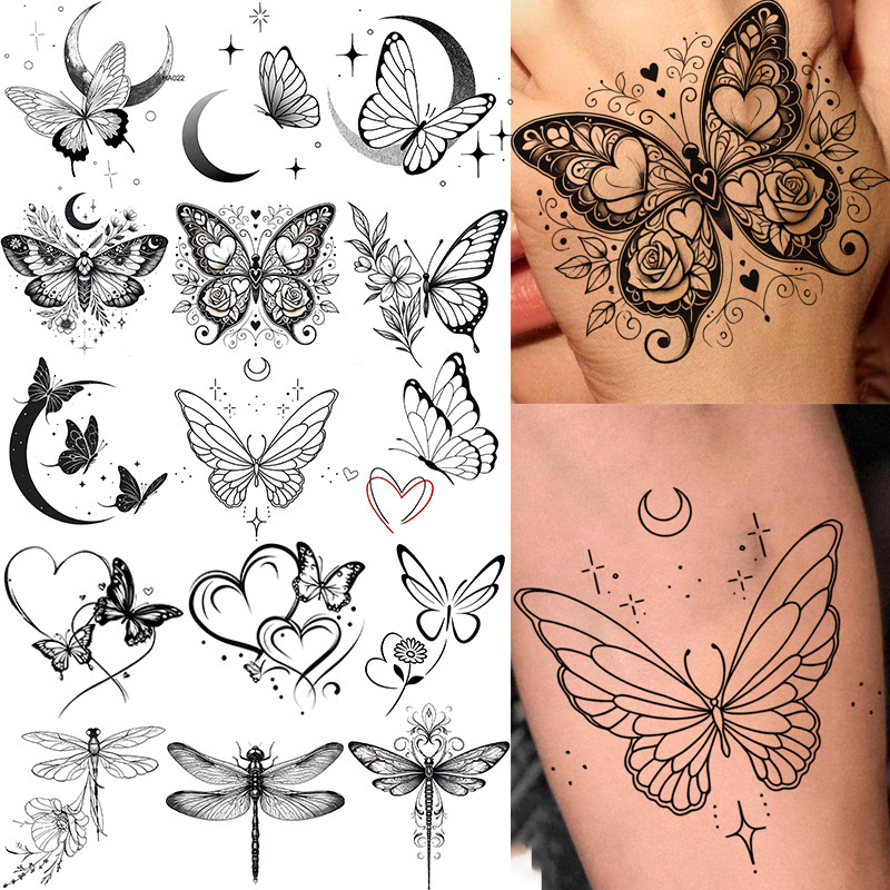 Cross-Border New Product Butterfly Crescent Series Tattoo Stickers Hand Back Tattoo Stickers Shein European and American Amazon Tattoo Cross-Border New Product Butterfly Crescent Series Tattoo Stickers Hand Back Tattoo Stickers Shein European and American Amazon Tattoo