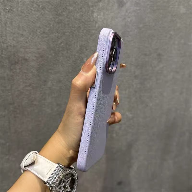 Patrón de lichi de color sólido simple para iPhone15 estuche para teléfono móvil de agujero grande 16ProMax 14 Apple 13 hombres y mujeres 16 duro