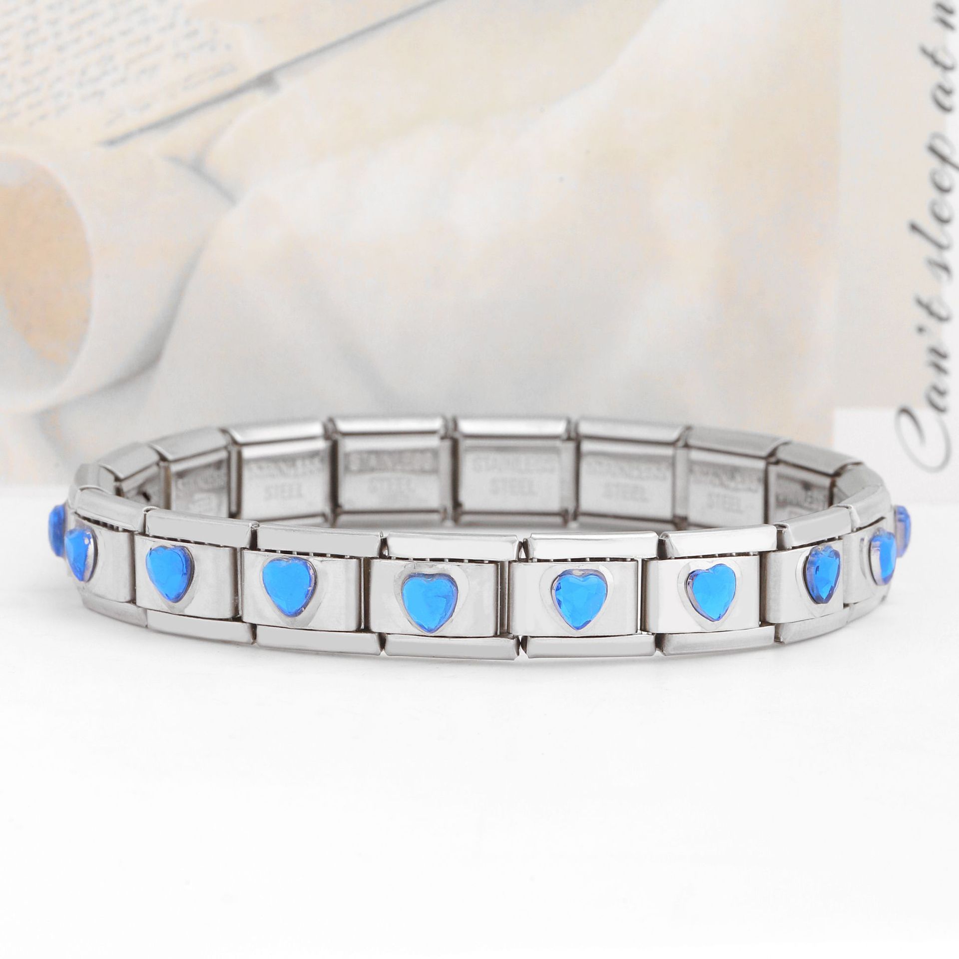 AliExpress Venta caliente DIY9mm módulo pulsera amor corazón doble melocotón corazón joya serie de costura de acero inoxidable pulsera de una sola pieza