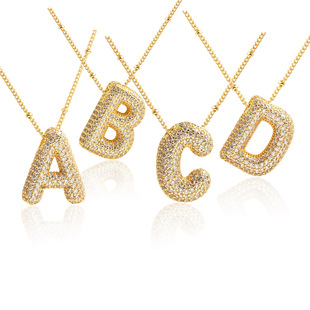 New European and American style 26 English letter necklaces Copper plated real gold micro-set zircon balloon letter pendant necklace cross-border