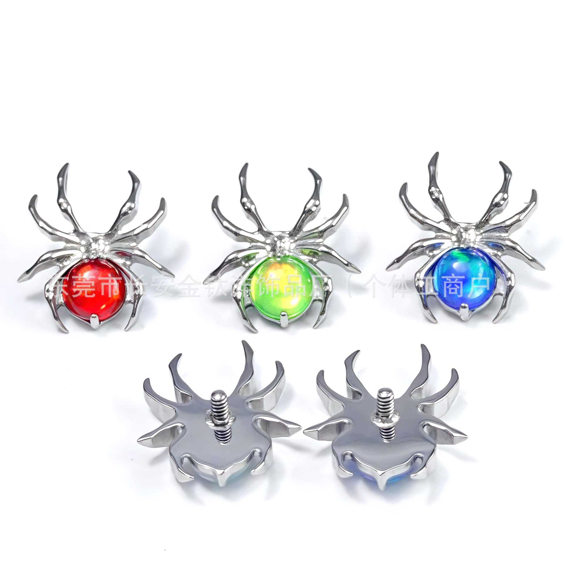 Titanium Spider Inlaid Opal Lip Stud Cochlear Piercing - 1.2mm x 14mm Labret Stud detail image 7