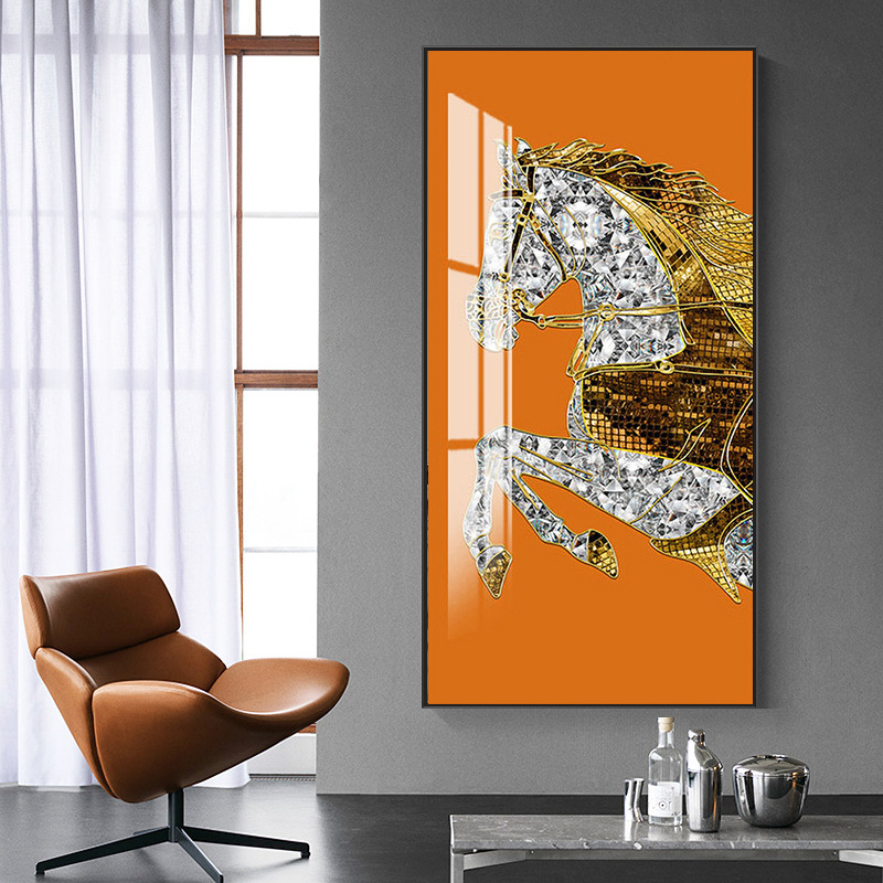 Entrance Hall Decorative Painting, Corridor Mural, Living Room Vertical Diamond-Encrusted Crystal Porcelain Hanging Painting, Light Luxury Style, Simple Entrance Hall Decorative Painting, Corridor Mural, Living Room Vertical Diamond-Encrusted Crystal Porcelain Hanging Painting, Light Luxury Style, Simple