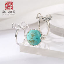 s925纯银活口空托diy复古镶嵌琥珀蜜蜡纯银时尚女款开口戒托批发