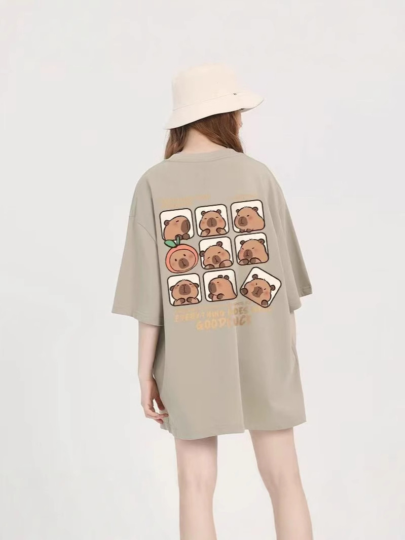 2025 New Summer Loose Women's Cartoon Print Rest Slim Round Neck Top Women's T-Shirt Isn Cross-Border K-Style
