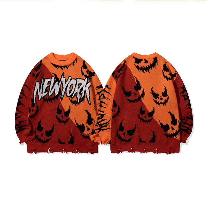 YWFG ropa de mujer americana retro letras diabólicas viento 2024 pareja de otoño superior versátil cuello redondo manga larga jersey