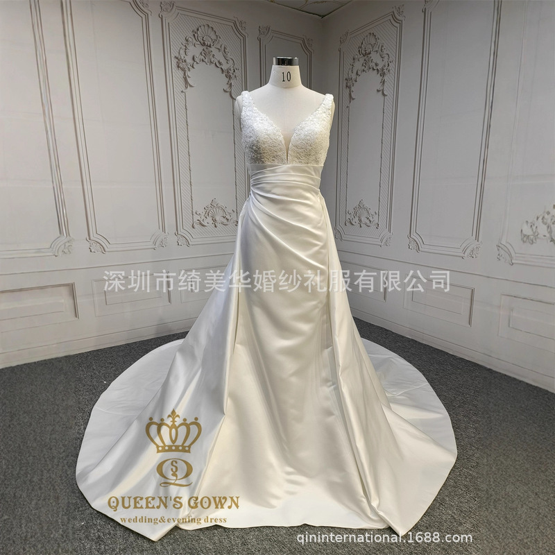 Mermaid Two-Piece Set with Heavy Beading, Two-Piece Embroidered Lace Long-Sleeved V-Neck Bridal Wedding Dress, Export High Quality