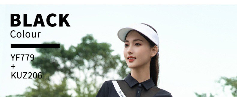Áo polo golf nữ ngắn tay cổ lưới thoáng khí vải co giãn cao — YF779-White POLO [đường viền cổ lưới thoáng khí/vải co giãn cao/vòng eo thon gọn], YF779-Black POLO [đường viền cổ lưới thoáng khí/vải co giãn cao/giảm eo] chi tiết 3