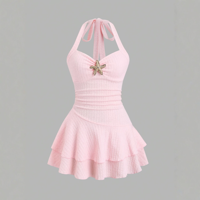 Cross-Border Hot-Selling Beach Vacation Halter Neck Dress with Starfish Decoration, Pleated Waist-Cinching Short Dress, Amazon Bestseller Cross-Border Hot-Selling Beach Vacation Halter Neck Dress with Starfish Decoration, Pleated Waist-Cinching Short Dress, Amazon Bestseller