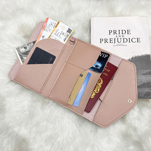 新款纯护照夹钱包女士长款拉链手拿包毛球简约零钱包一件发