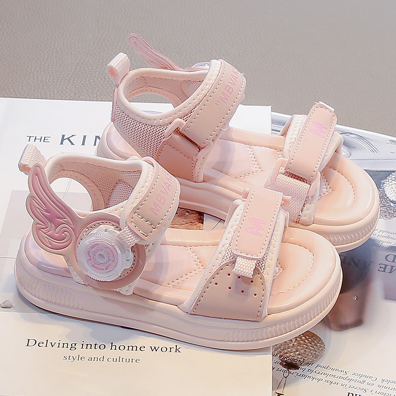 Sandalias para niñas 2025 verano nuevos zapatos de playa con botones giratorios para niños sandalias de suela suave zapatos de princesa de punta abierta de moda image 5
