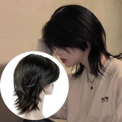 対外貿易cos偽の男性のショートヘアは前髪狼尾化学繊維かつら工場の卸売りスポットが安定しています。