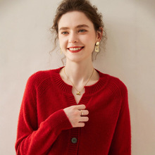 跨境圆领羊绒洋气开衫女山羊绒大码加厚针织衫外套毛衣大码女装