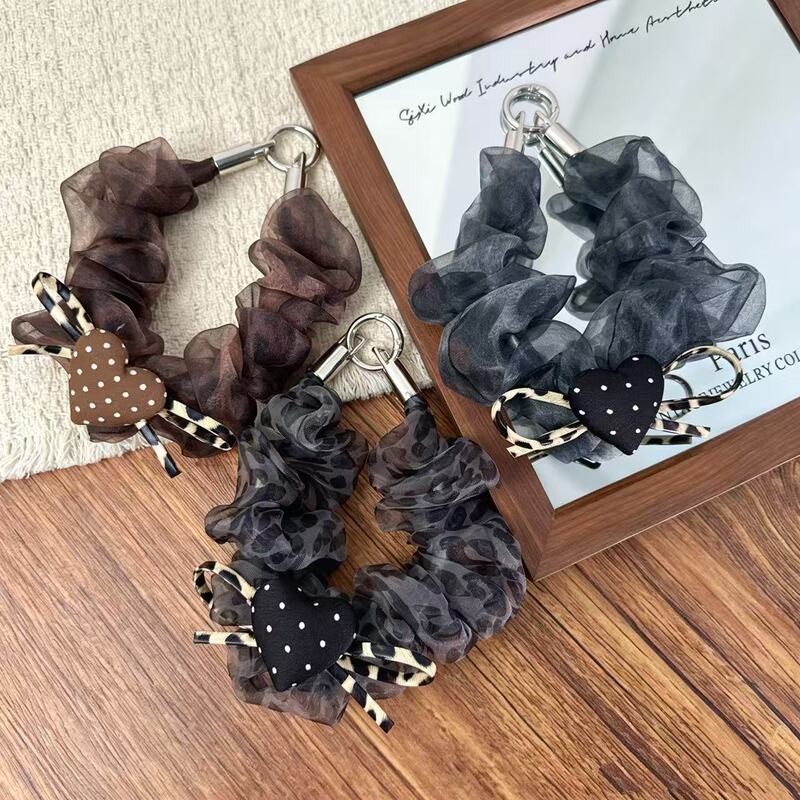 French-style dreamy gradient heart polka dot scrunchie phone chain, niche sweet and cool leopard print mesh key pendant French-style dreamy gradient heart polka dot scrunchie phone chain, niche sweet and cool leopard print mesh key pendant