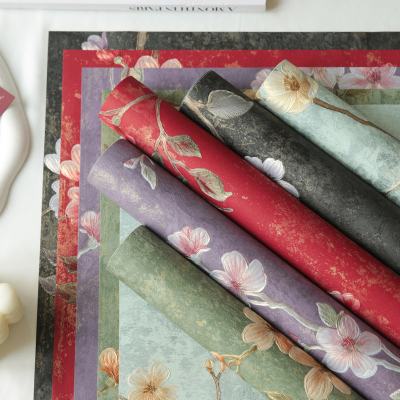 Nuevo papel de arte estampado en caliente con relieve, papel de regalo romántico para ramos de flores, papel Fenghua impermeable de alta gama para empaque de flores