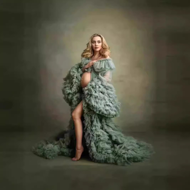 Foreign Trade New Soft Net Outer Draped Pregnant Women Photographing Gauze Skirt Pieces Small Trailing Yarn Hot Apple Green Multicolor Can Be Done