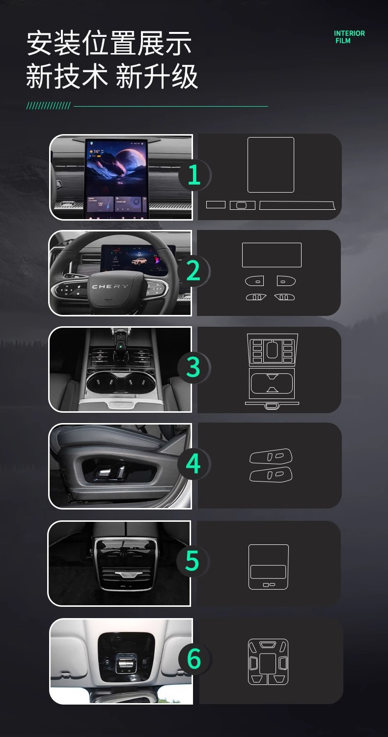 Chery Tiggo 7 High-Energy Edition Interior Film, Center Console Film, Tempered Film, Complete Car Interior Decoration Accessories, Modification Supplies