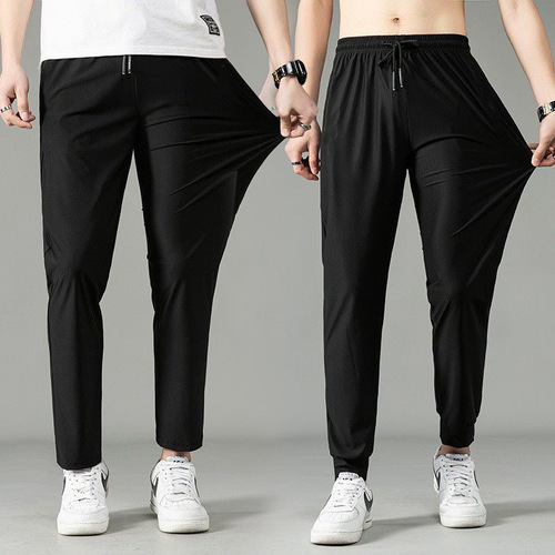 Spring and Autumn Thin Slim Fit Men's Casual Tights Wide Leg Sport Pants Korean Style Trendy Loose Long Pants for Men