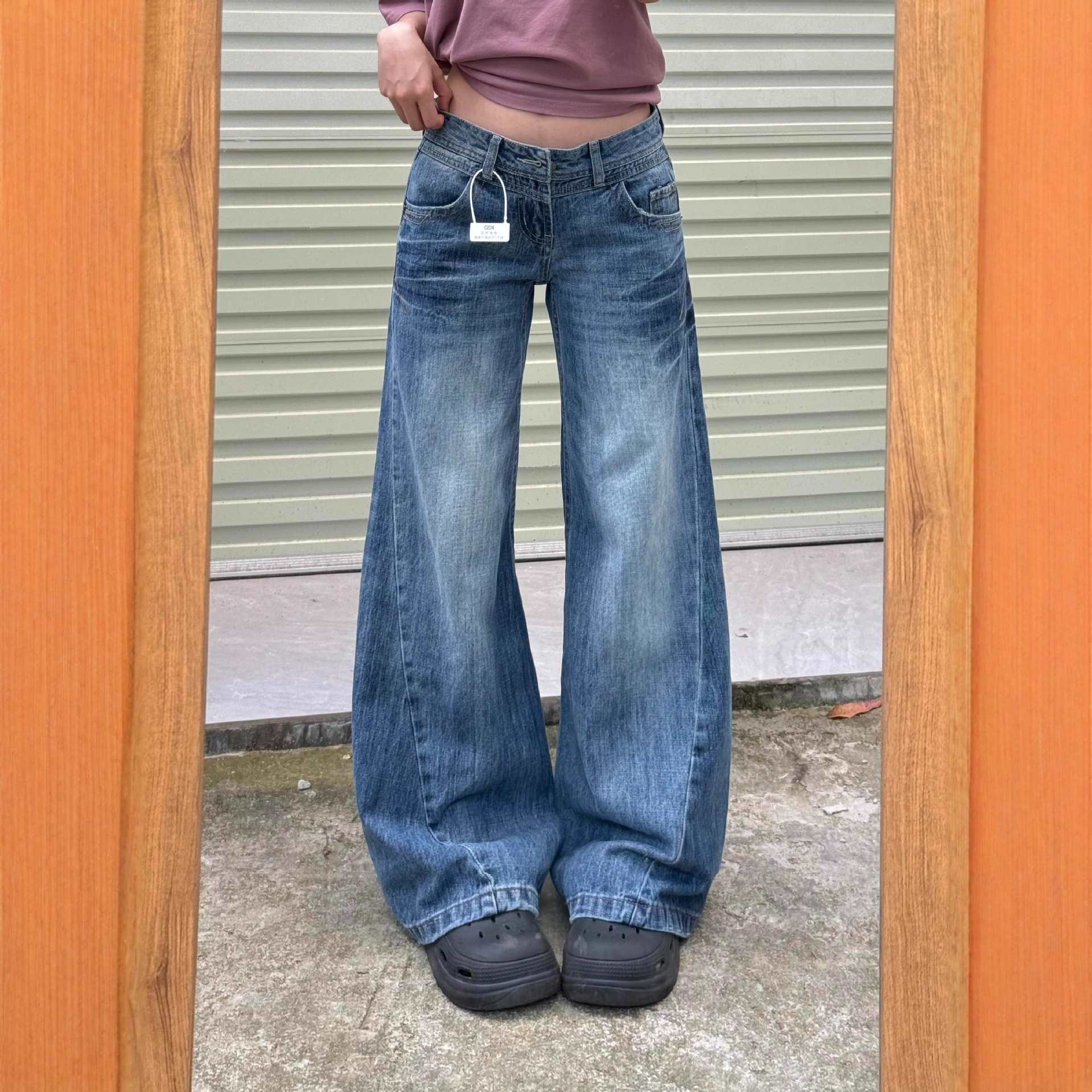 American Retro Washed Low-Rise Flared Jeans for Women 2025 Trendy New Loose Narrow Straight-Leg Floor-Length Pants