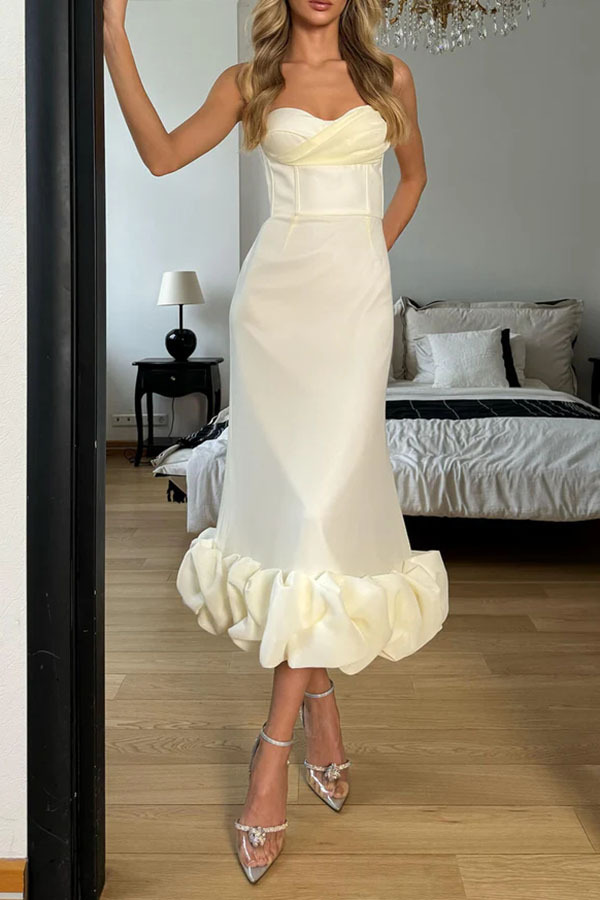 Elegant Solid Colour Strap Dress For Women Slim Fit Swing Style_voghion.com