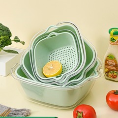 Drain Basket for Washing Vegetables Household Living Room Fruit Plate Fruit Basket Vegetable Washing Gadget Rice Washing Basket Double Layer Drain Fruit Basin