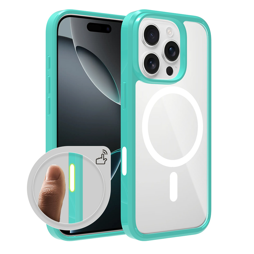 Aplicación transfronteriza iPhone16Pro botón magnético estuche para teléfono móvil botón de sensor táctil 1,5mm acrílico transparente