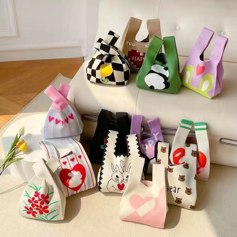 Niche Design Girly Pink Knitted Bag Versatile Vest Bag Large Capacity Handbag Walking Sundries Bag Fashion Handbag