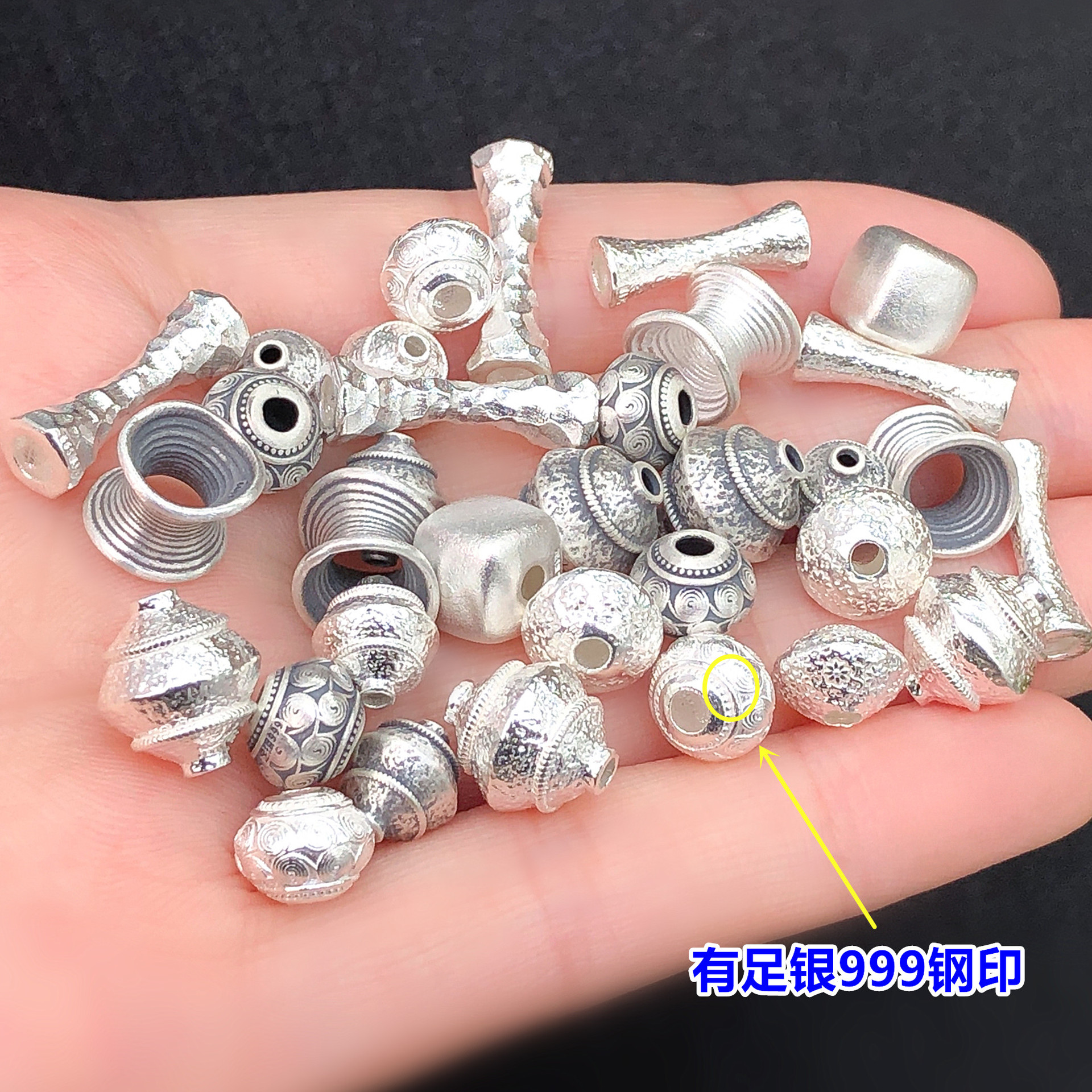 s999 pure silver bamboo knot disc small waist barrel bead crystal accessory for DIY woven bracelets and necklaces