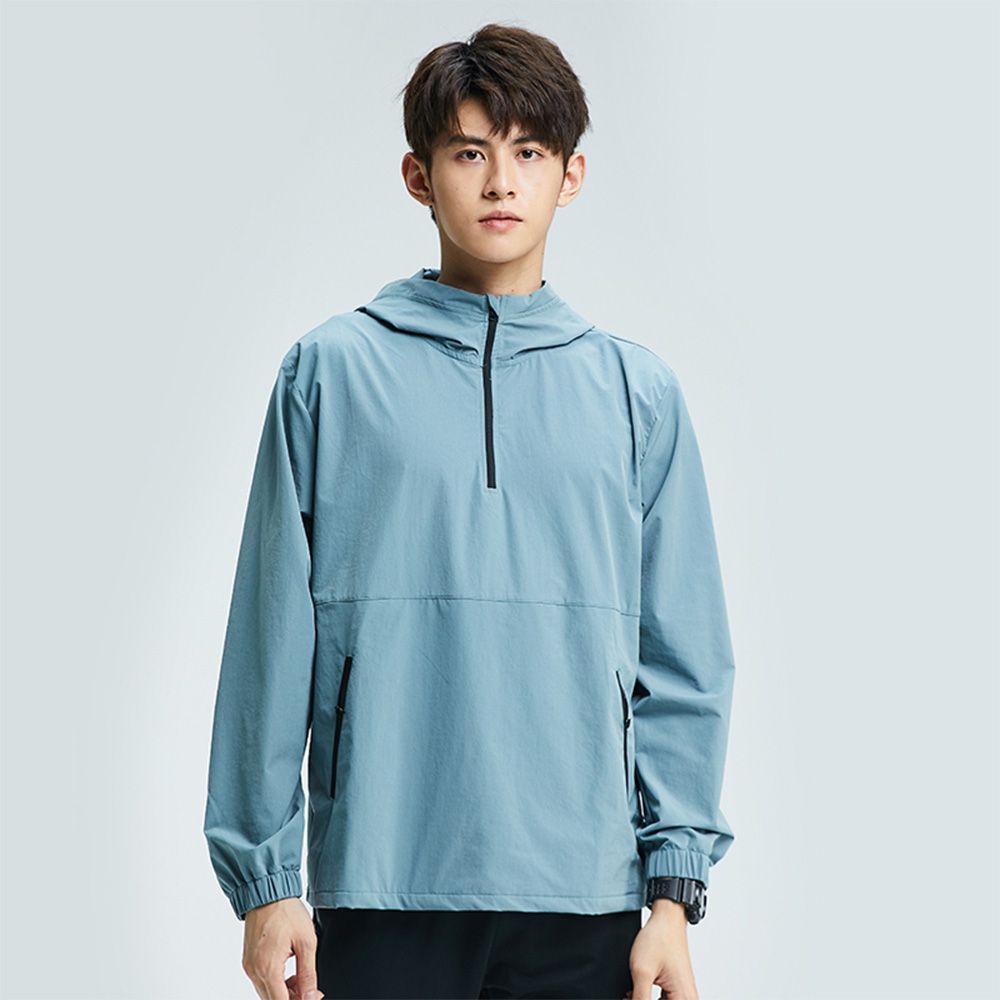 Otoño e invierno deportes de secado rápido ropa deportiva de los hombres media cremallera con capucha manga larga fitness running chaqueta deportiva color sólido top