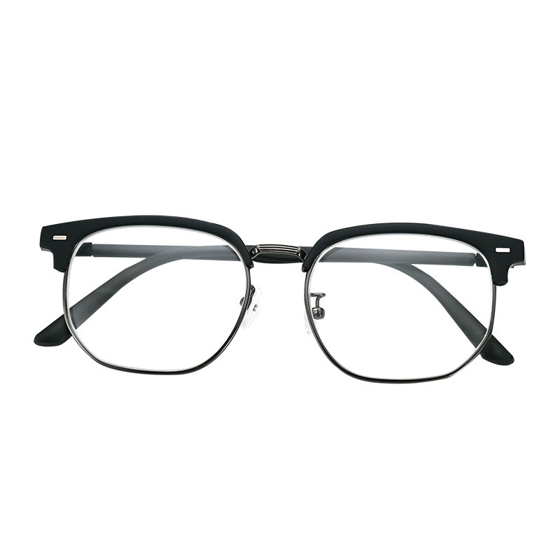 Retro medio marco gafas de tecnología hombre marco negro estudiantes de literatura y arte miopia simple gafas de luz plana anti-luz azul marco de gafas image 6