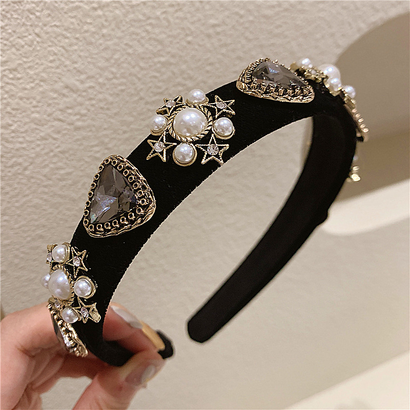韩国复古巴洛克风钻石丝绒高级感发箍珍珠头箍女压发发卡少女时尚