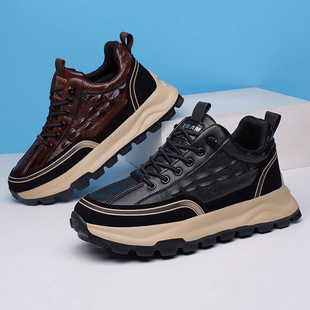 Men's Shoes 2024 New Autumn and Winter Warm Men's Height Increasing Casual Leather Shoes Autumn Business Work Lunying Trendy Shoes