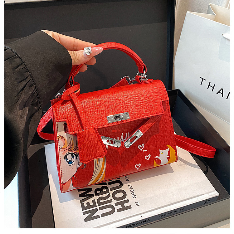 Kelly Bag Beauty Girl Nuevo bolso de dibujos animados pintado de nicho transfronterizo Bolso de boda nupcial Bolso de mujer diagonal de un solo hombro