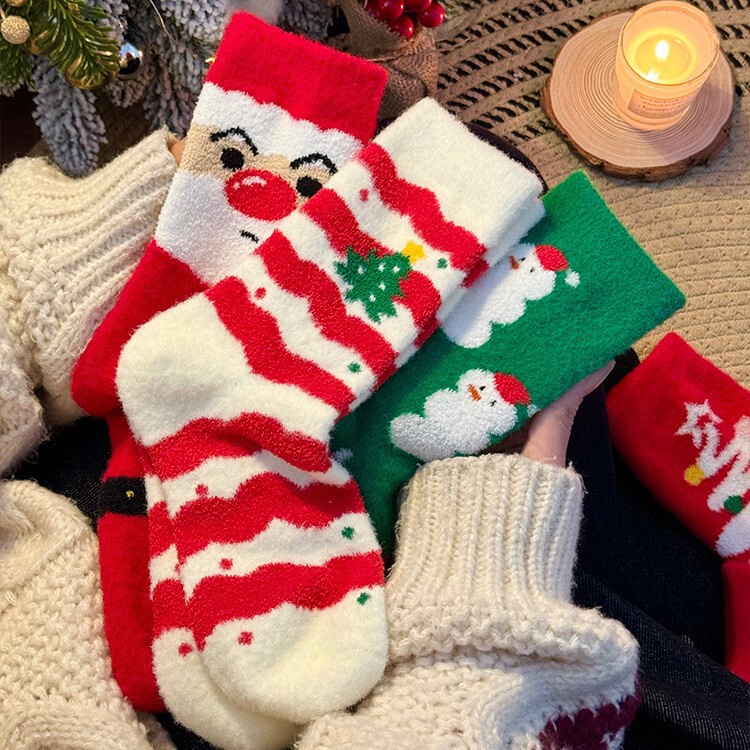 Cute Christmas socks for children autumn and winter thick socks Australian velvet padded warm home floor socks winter sleep socks for women