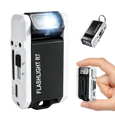R7 Multifunctional Portable Keychain Flashlight 180 ° Rotating lamp head RGB three-color light source cap clip light flashlight