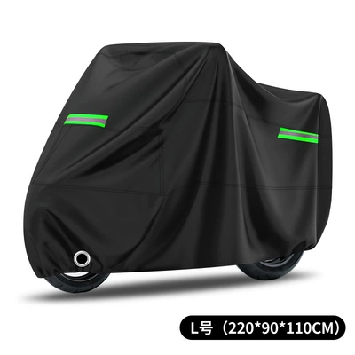 Cross-border Motorcycle Car Cover with Reflective Car clothing - 190t-black-l-size-green-reflective-strips