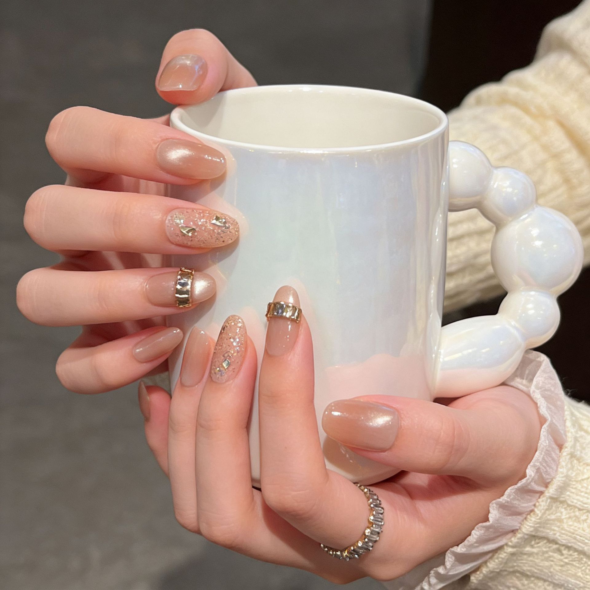 Uñas postizas de ojo de gato transfronterizas, piezas de uñas hechas a mano, uñas postizas, arte de uñas portátil, estilo largo de alta gama.