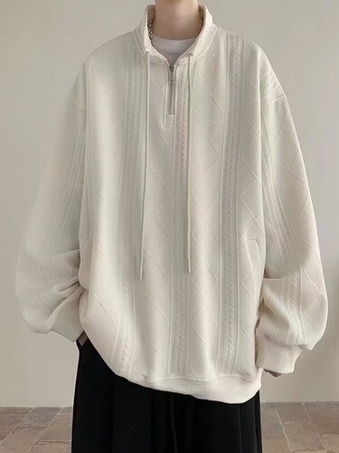 Pure Color Zip-Up Hooded Sweatshirt for Men - Spring and Autumn Season, Japanese Retro Streetwear Brand, Loose Fit Couple Floral Print Jacket