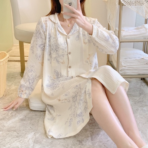 全棉绉布哺乳睡裙吸汗透气产前产后出春夏适宜孕妇睡衣