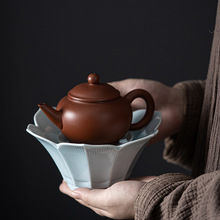 陶瓷莲花壶承 日式储水式干泡台小茶承盖碗茶壶托盘水果干果盘