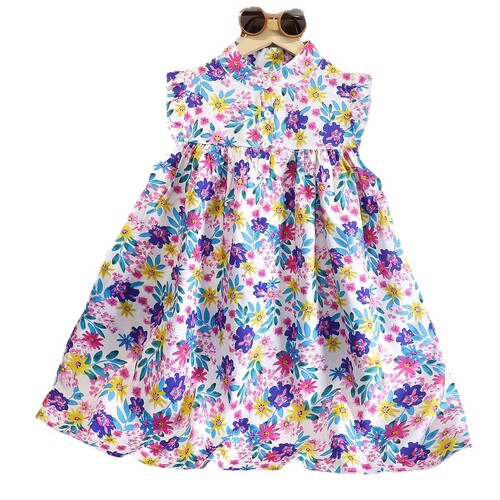 Summer Girls Floral Print A-line Swing Cute Princess Dress Children Bouncy Skirts Kids Baby Summer Outfits