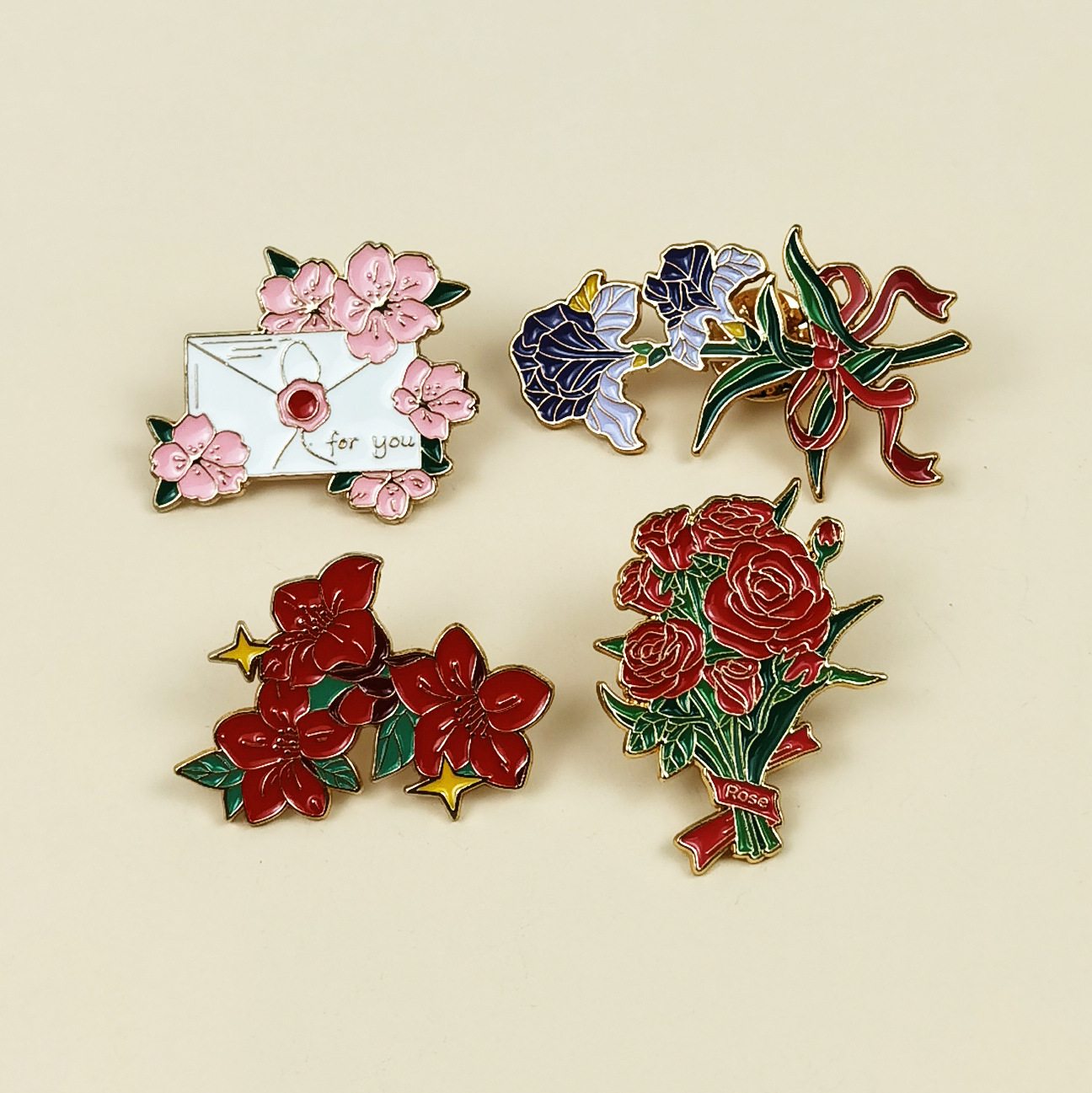 Florale Metallbrosche Für Damen Kirschblüte Und Rose Anstecker_voghion.com