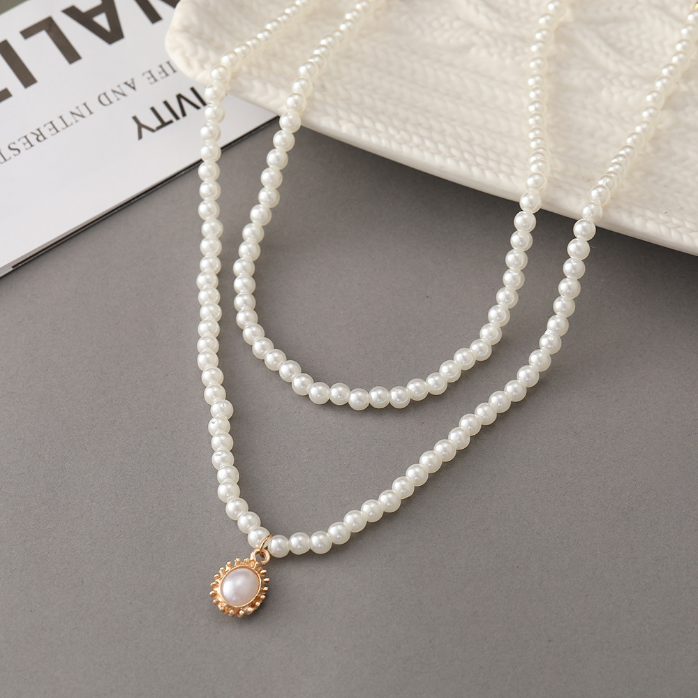 New Creative Cute Fashion Jewelry Necklace Pearl Double Pendant Necklace display picture 5