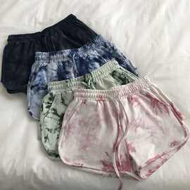 五笔蟹辣妹热裤夏季女装甜辣宽松扎染阔腿裤休闲运动短裤外贸ins