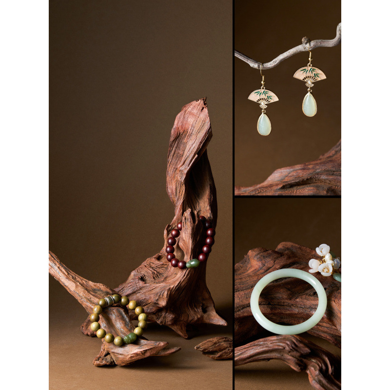 新中式沉木造景枯木拍照道具中首饰静物摄影树枝木头装饰摆件