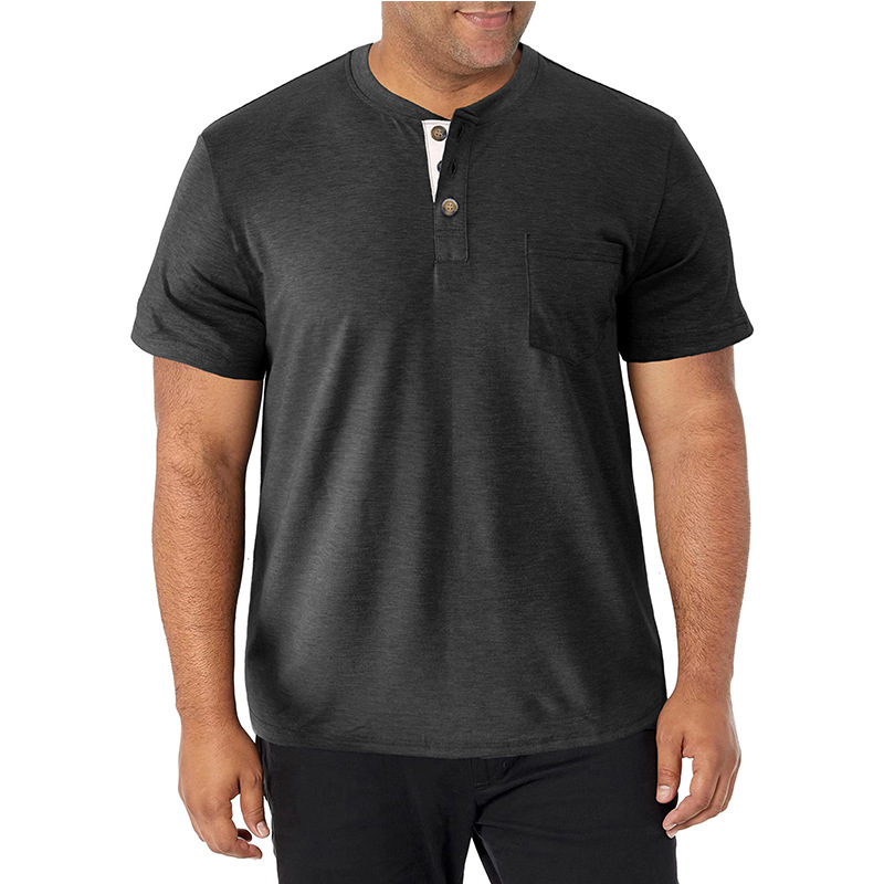European and American Men's Tall Short-sleeved Heavyweight Henry Shirt Work Clothes Cross-border Large Size Men's Round Neck T-shirt Basic European and American Men's Tall Short-sleeved Heavyweight Henry Shirt Work Clothes Cross-border Large Size Men's Round Neck T-shirt Basic
