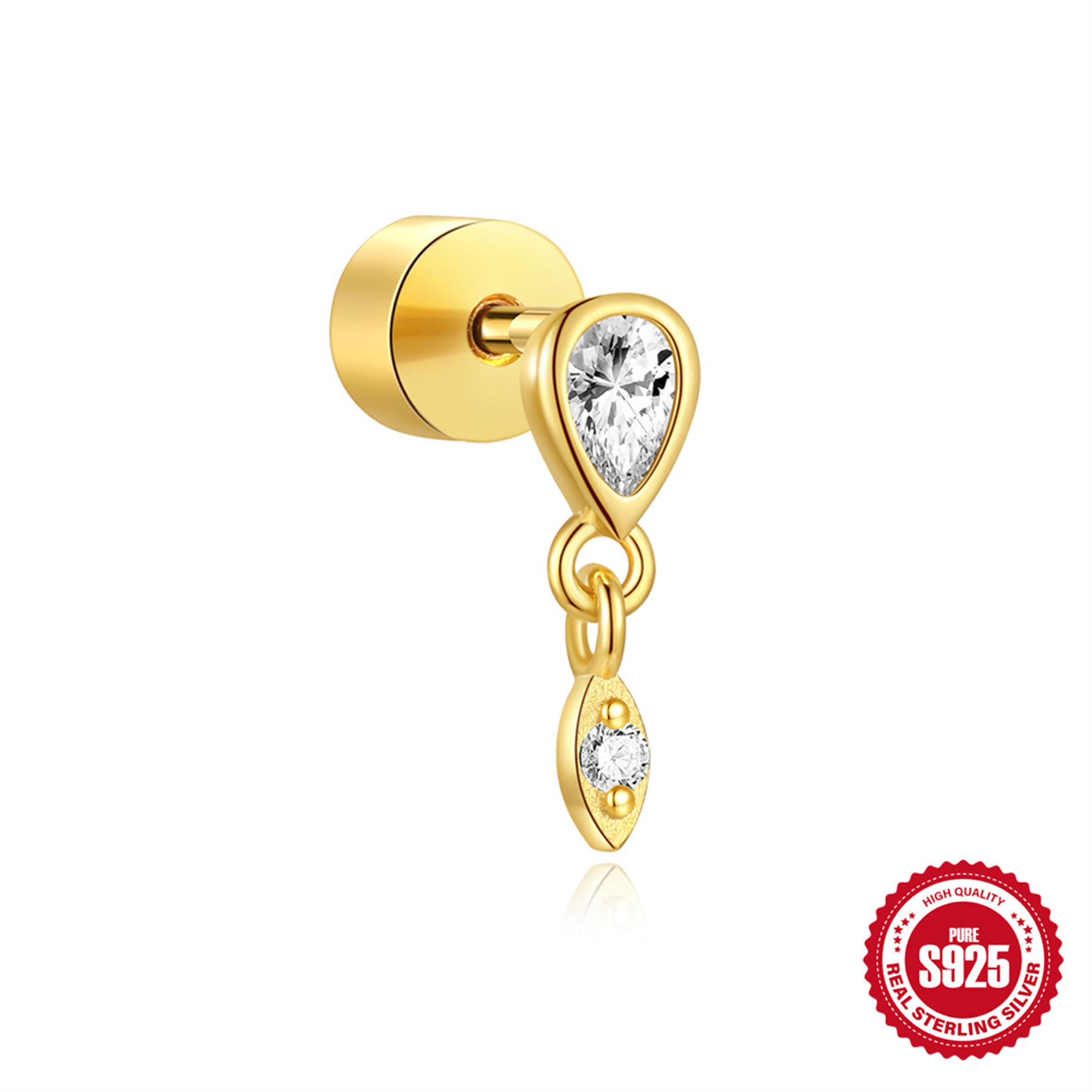 Nuevo estilo europeo y americano s925 plata de ley uso diario elemento de costura rectangular cartílago espiral perforador aretes mujer