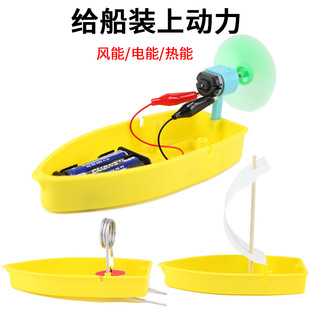 Aerodynamic Power Is Transferred to the Ship to Equip the Ship with Power. Scientific Experiment for Primary School Students. Physics Teaching Aids for Speed Boats