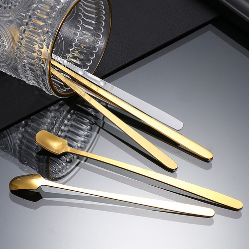 Wholesale stainless steel long handle square head spoon golden coffee stirring spoon thermostatic cup ice spoon honey spoon can be printed with logo