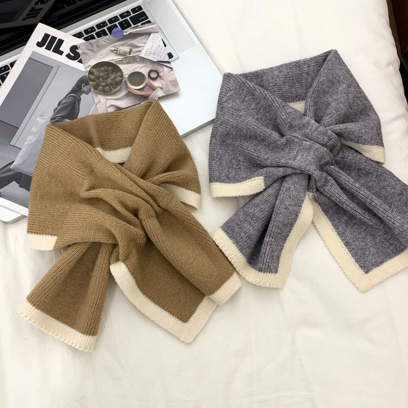 Bufandas de invierno para mujeres calientes estilo coreano universal simple color cruzado perezoso punto collar bufandas de cuello