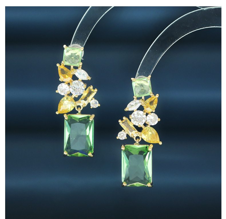 13g Weight Zircon Inlay Material Drop Earrings Classification 1 Pair Modern Style Square Flower Inlay Copper Zircon Drop Earrings